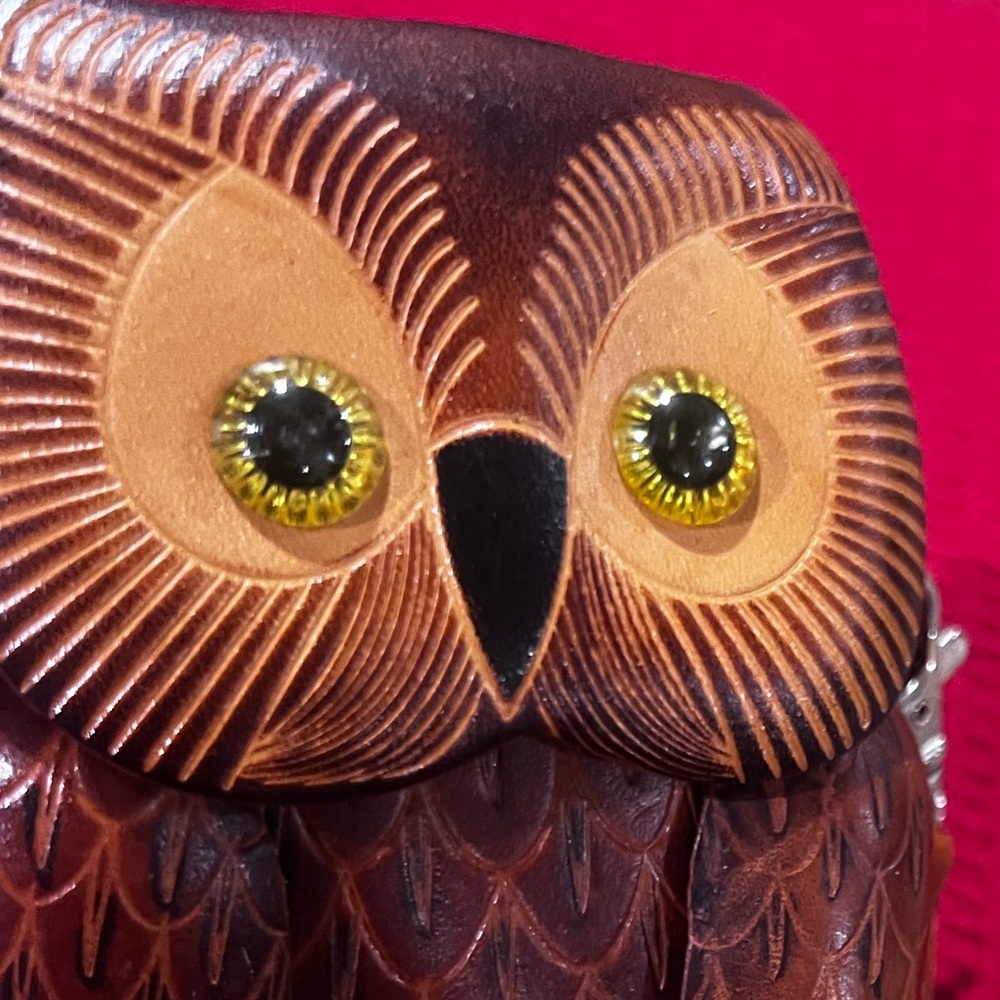 🦉 Florence Italy Leather Owl Coin Purse | Articulating Wings handmade - Picture 4 of 8